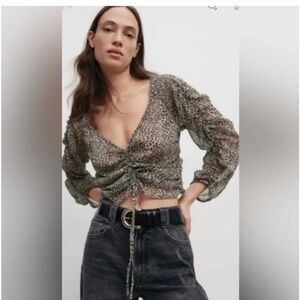 Zara Animal Print Ruched Blouse